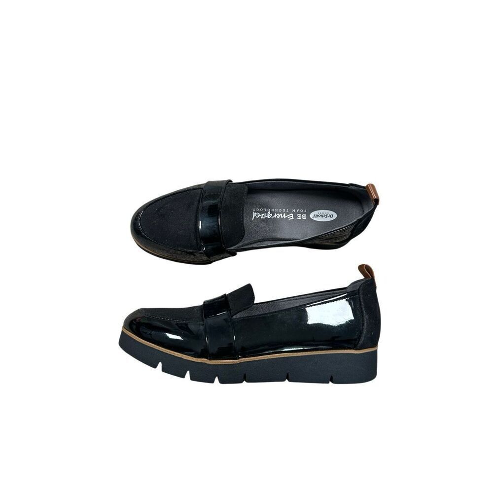 Dr. Scholl's Webster Wedge Loafer Black Faux Patent Leather Women’s 7 Comfort